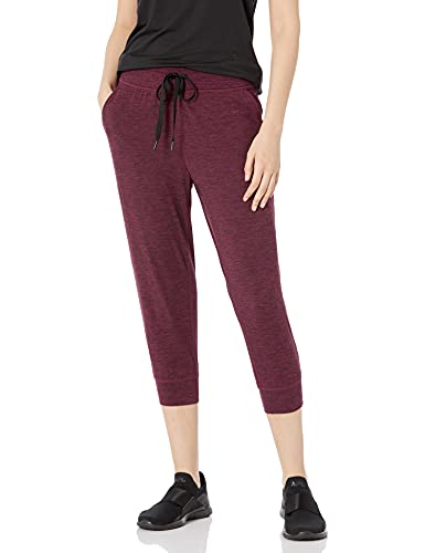 Amazon Essentials Brushed Tech Stretch Crop Jogger Pant Pants, Burgundy Spacedye, US L (EU L - XL)