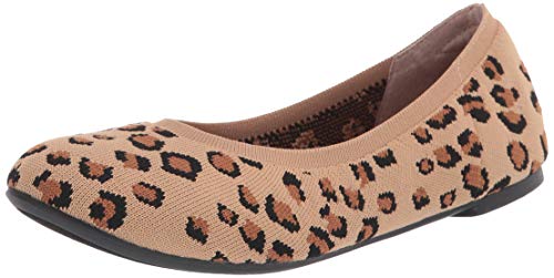 Amazon Essentials Knit Ballet Flat Flats-Shoes, Marrón, Estampado de Leopardo, 44 EU Ancho