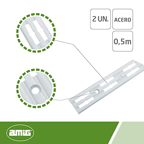 Amig - Juego de Cremalleras de Pared Dobles Mod.7000 de Acero Acabado en Blanco | Perfectos para Realizar Portaestantes o Estanterías Personalizadas | 2 Unidades x 0,5 Metros