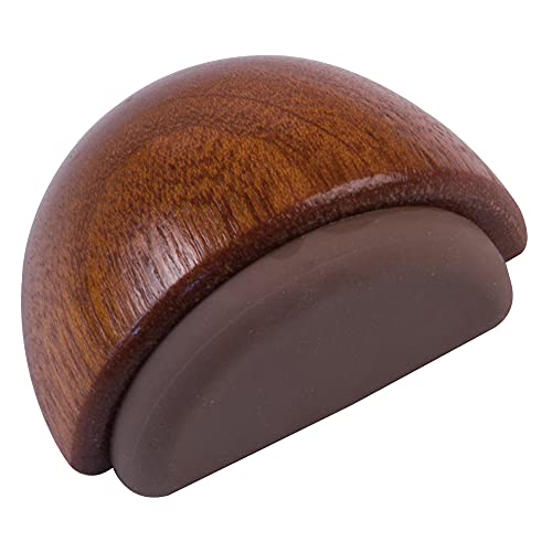 amig Tope o Retenedor de Suelo Adhesivo Semicircular Decorativo de Madera con Acabado Sapelli y Goma en Color Marrón Oscuro, Protege de Golpes las Paredes y Muebles - Diámetro Ø45 x 25 mm