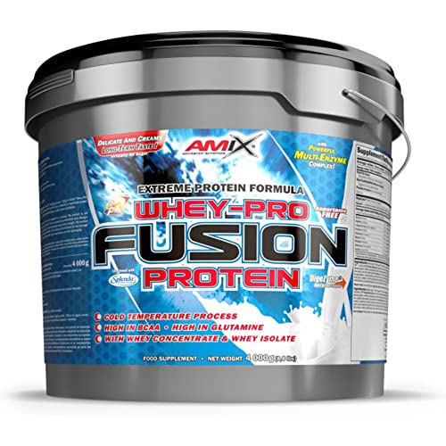 AMIX, Proteína Whey, Pure Fusión, Concentrado de Suero Ultra Filtrado, Sabor a Cookie Crema, Proteínas para Aumentar Masa Muscular, Proteína Isolada con Splenda, Contiene L-glutamina, 4 Kg