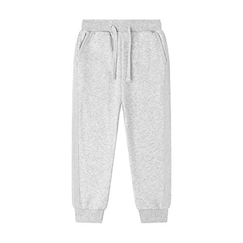 Amomí Pantalón de chándal Niño Pantalón de Deporte Niño Pantalon Largo Rizo Niño 4-14 Años 100% Algodón (7 Años, Gris Claro+Negro)