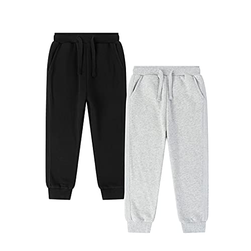 Amomí Pantalón de chándal Niño Pantalón de Deporte Niño Pantalon Largo Rizo Niño 4-14 Años 100% Algodón (7 Años, Gris Claro+Negro)