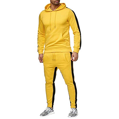 amropi Conjunto de Chandal Jogging para Hombre Sudaderas con Capucha y Pantalones 2 Piezas L,Amarillo