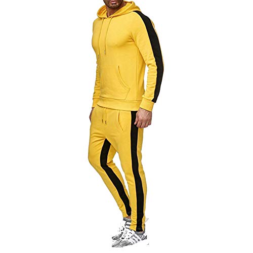 amropi Conjunto de Chandal Jogging para Hombre Sudaderas con Capucha y Pantalones 2 Piezas L,Amarillo