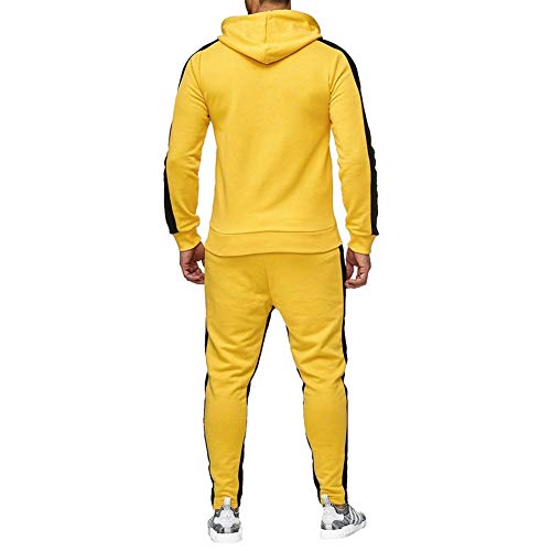 amropi Conjunto de Chandal Jogging para Hombre Sudaderas con Capucha y Pantalones 2 Piezas L,Amarillo