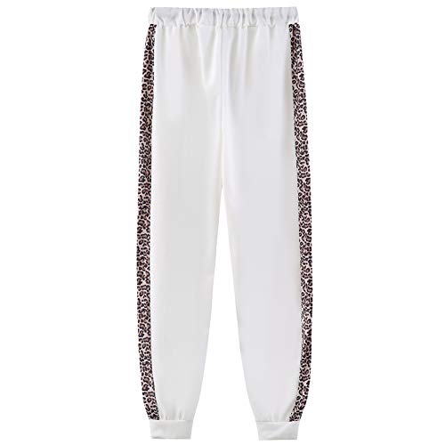 amropi Mujer Leopardo Conjunto de Ropa Chandal con Capucha Tops y Pantalones Deportivos Señoras 2 Piezas Set L,Blanco