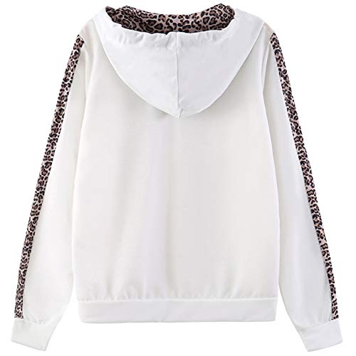 amropi Mujer Leopardo Conjunto de Ropa Chandal con Capucha Tops y Pantalones Deportivos Señoras 2 Piezas Set L,Blanco