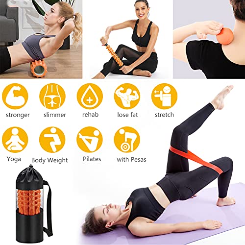 Amzeeniu Rodillo de Espuma 5 en 1,Foam Roller Kit Rodillo Masaje Muscular con Rodillos de Espuma, Roller Stick, Bola de Masaje, Bandas Elasticas Punto de activación,para Terapia de Masaje Yoga Pilates