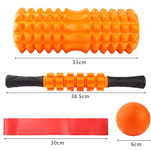 Amzeeniu Rodillo de Espuma 5 en 1,Foam Roller Kit Rodillo Masaje Muscular con Rodillos de Espuma, Roller Stick, Bola de Masaje, Bandas Elasticas Punto de activación,para Terapia de Masaje Yoga Pilates