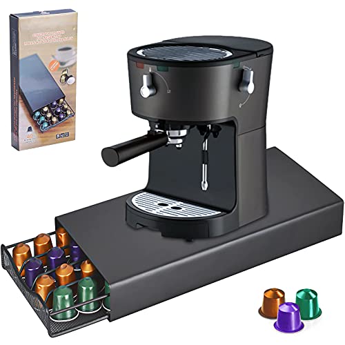 Amzeeniu Soporte para Cápsulas Nespresso40 x Cápsulas,Dispensador de Cápsulas de Café,Soporte para Máquina de Café con Organizador de Cápsulas,Cajón para Almacenar Cápsulas de Café Portacápsulas Acero