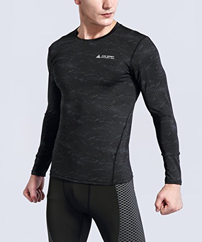 AMZSPORT Camiseta de compresión de Mangas Larga para Hombre Deportes de Secado Rápido Funcionamiento Baselayer Shirt Size L