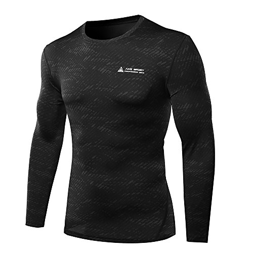 AMZSPORT Camiseta de compresión de Mangas Larga para Hombre Deportes de Secado Rápido Funcionamiento Baselayer Shirt Size L