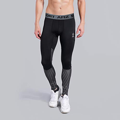 AMZSPORT Pantalón de Compresión Para Hombre Deportes de Secado Rápido Baselayer Funcionamiento Pantalón Plata XXL