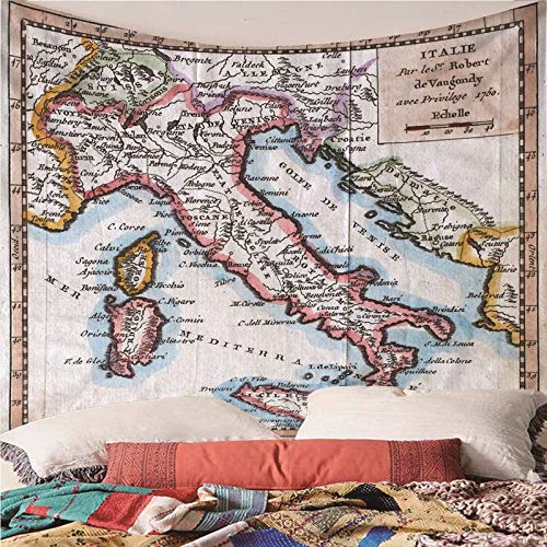 ANAZOZ Tapices de Tela Poliéster Tapiz Mapa de Italia Azul Naranja Caqui Tapiz 150x150CM