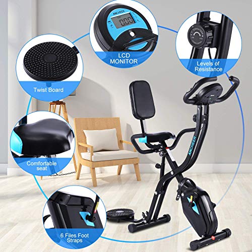 ANCHEER Bicicleta estática con conexión a la aplicación, peso de apoyo de 125 kg, plegable, con resistencia magnética ajustable de 10 niveles, plegable, medición de pulso, ahorra espacio