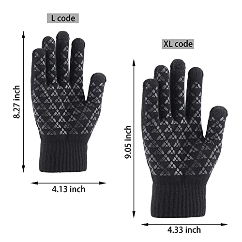 Andiker Guantes de punto invierno, Guantes de Ciclismo Suaves con Pantalla táctil para Hombres y Mujeres, Guantes para Correr Termicos Antideslizantes, Clima frío para Senderismo, Pesca Running, L