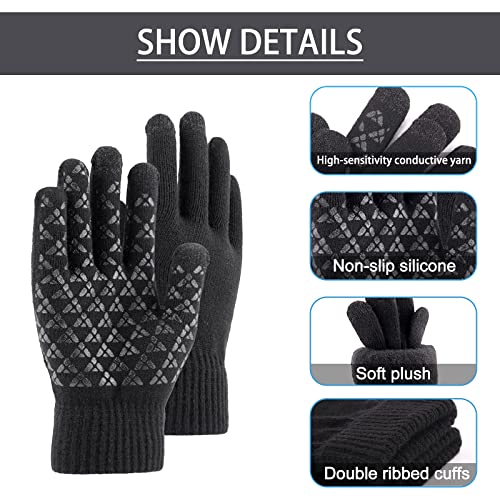 Andiker Guantes de punto invierno, Guantes de Ciclismo Suaves con Pantalla táctil para Hombres y Mujeres, Guantes para Correr Termicos Antideslizantes, Clima frío para Senderismo, Pesca Running, L