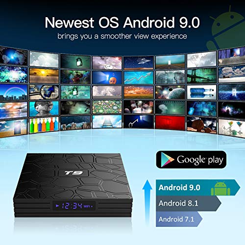 Android TV Box, T9 Android 9.0 TV Box 2GB RAM / 16GB ROM RK3318 Quad-Core Support 2.4 / 5Ghz WiFi BT4.0 4K 3D HD DLNA Smart TV Box