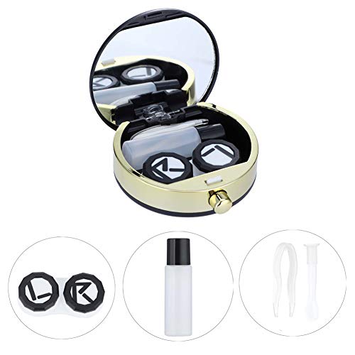 ANGGREK Caja de Lentes de Contacto, Kit de Viaje Estuche Lentillas, con Pinza Aplicador Palo Botella de Solución Espejo Incorporado, Caja Contenedor Kit de Almacenamiento Portátil con Espejo(Negro)