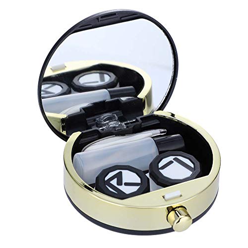 ANGGREK Caja de Lentes de Contacto, Kit de Viaje Estuche Lentillas, con Pinza Aplicador Palo Botella de Solución Espejo Incorporado, Caja Contenedor Kit de Almacenamiento Portátil con Espejo(Negro)