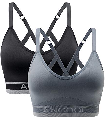 ANGOOL Sujetador Deportivo para Mujer con Correas Ajustables sin Costuras Copa Extraíble Correas de Hombro Cruzadas para Yoga Fitness Correr