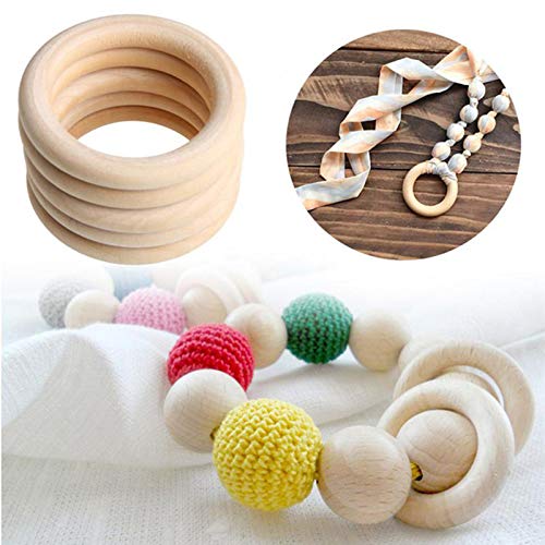 Anillos de madera, 50 unidades de anillos de madera natural para manualidades, 5 tamaños, anillos redondos para manualidades, joyas, hallazgos de macramé (35 mm, 40 mm, 45 mm, 50 mm, 55 mm)