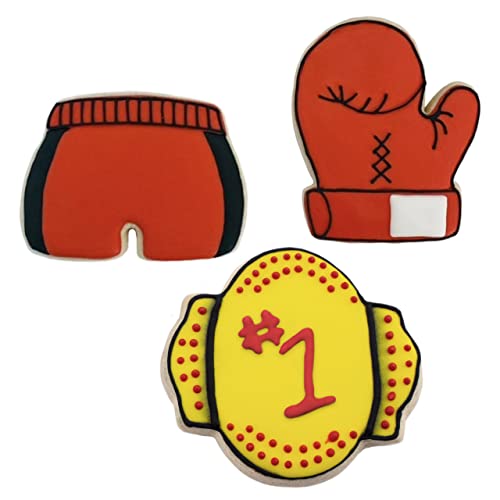 Ann Clark Cookie Cutters Juego de 3 piezas de boxeo con folleto de recetas, guante de boxeo, troncos de boxeo, cinturón de campeonato y cortadores de galletas