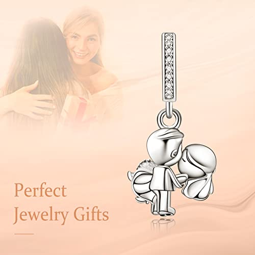 Annmors Abalorios Charms Colgantes de Pareja casada Cuentas Plata de Ley 925 con Circonita cúbica Transparente Compatible con Pulsera & Europeo,Charms para Mujer Niña