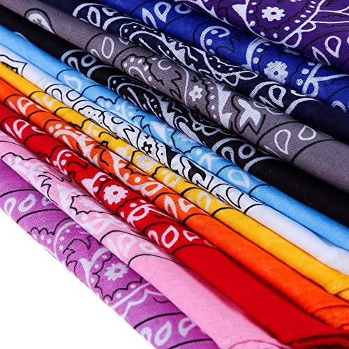 Anpro - 12 bandanas, pañuelos unisex, diadema de pelo, bufanda de cuello, decoración en algodón, estilo retro, multicolor y multifunción, para hombre y mujer, niño, 12 colores, 55 x 55 cm, 12 Couleurs