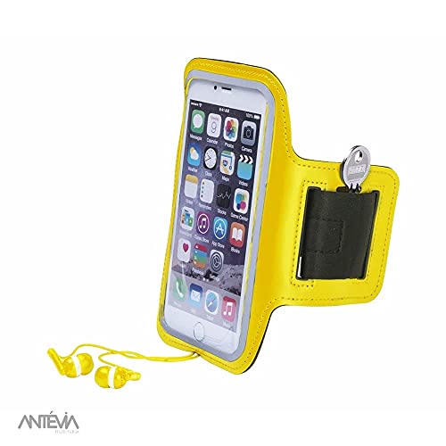 Antevia – Brazalete universal impermeable + bolsillo para llaves | Tamaño máximo: 16,2 cm | 10 modelos | Deporte para Smartphone Soporte | Color: Amarillo (Kelan amarillo)