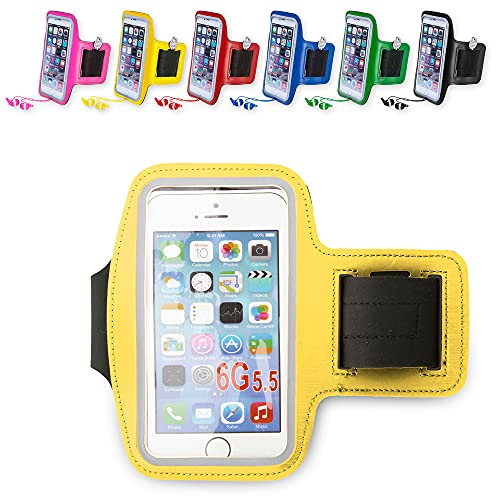 Antevia – Brazalete universal impermeable + bolsillo para llaves | Tamaño máximo: 16,2 cm | 10 modelos | Deporte para Smartphone Soporte | Color: Amarillo (Kelan amarillo)