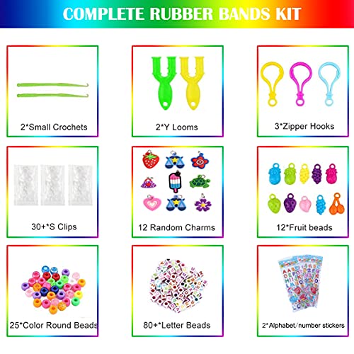 Aoibeely Pulseras Gomas, 2000+ Gomas para Hacer Pulseras Elasticas Colores, Muchos Pequeños Accesorios, Bricolaje Manualidad para Niños de Anillos y Collares (23 Colores) (A)