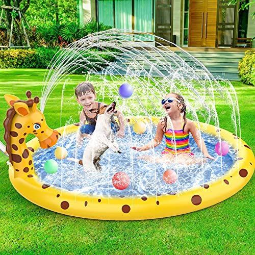 AOLUXLM Agua Chapoteo Almohadilla,Piscina Inchable,Actividades Juegos Aire Libre NiñOs Familiares/Playa/JardíN Juego De Verano (Jirafa En El RocíO Agua)