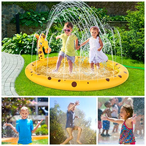 AOLUXLM Agua Chapoteo Almohadilla,Piscina Inchable,Actividades Juegos Aire Libre NiñOs Familiares/Playa/JardíN Juego De Verano (Jirafa En El RocíO Agua)