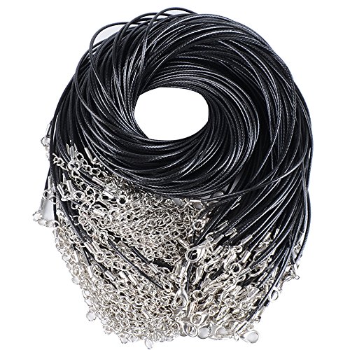 AONER 100pcs 49cm Cuerda Cordones de Collar Ajustable Negro Collar de Cadena Colgante + Broche de Langosta para Bricolaje Collares Pulsera (100pcs Negros)