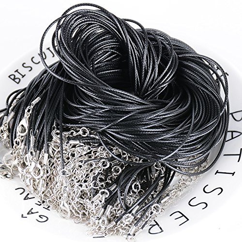 AONER 100pcs 49cm Cuerda Cordones de Collar Ajustable Negro Collar de Cadena Colgante + Broche de Langosta para Bricolaje Collares Pulsera (100pcs Negros)