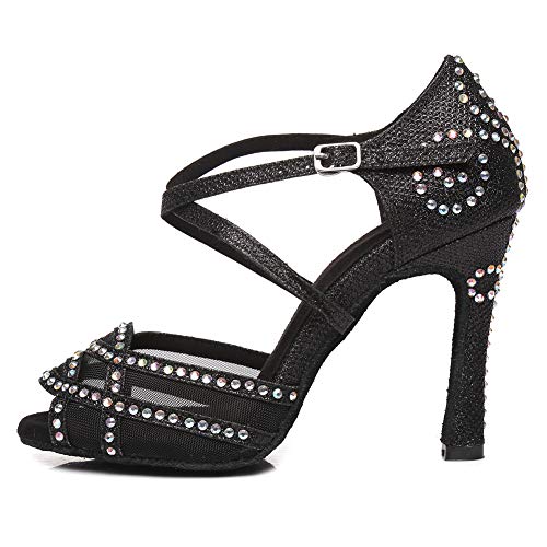 AOQUNFS Zapatos de Baile Latino Mujer Salsa Tacon Alto Zapatos de Baile Mujer Salsa y Bachata Económicos,YCL418-Negro-9,EU 37