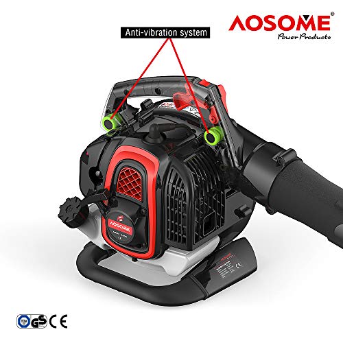 AOSOME ASBV3405 Soplador Aspirador y Triturador de Hojas Gasolina Profesional 3 en 1, con Bolsa 60L, Motor 2 Tiempos 25,4CC, Proporción de Triturar 12:1