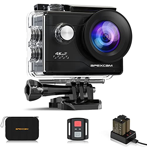 Apexcam Cámara Deportiva 4K 20MP WiFi Cámara subacuática Ultra HD Impermeable 40M Action Camera 2.0'LCD 170° Gran Angular 2.4G Remoto 2 baterías de 1050mAh y Accesorios Multiples