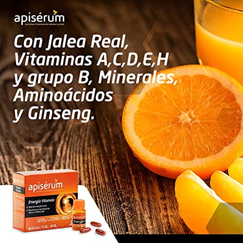 Apisérum Vitamax Viales Bebibles- Aporte de Energía Extra y Vitalidad Favorece el rendimiento físico e intelectual Con Jalea Real, Vitaminas, Minerales, Aminoácidos, Ginseng, Tratamiento para 18 días