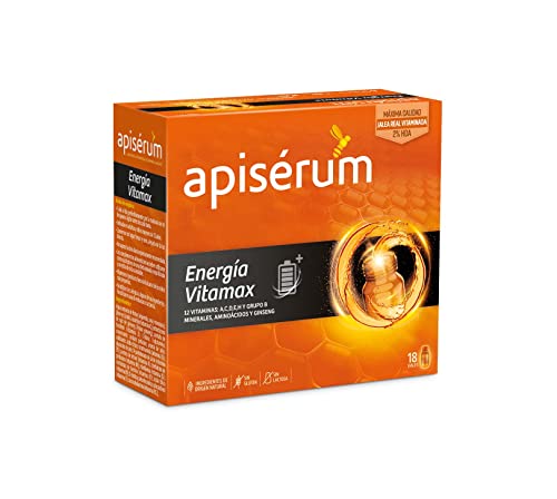 Apisérum Vitamax Viales Bebibles- Aporte de Energía Extra y Vitalidad Favorece el rendimiento físico e intelectual Con Jalea Real, Vitaminas, Minerales, Aminoácidos, Ginseng, Tratamiento para 18 días