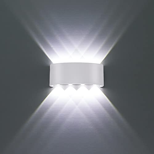 Apliques de pared Modernos, 8W Blanco LED Lamparas de pared Aluminio Luz para dormitorio Impermeable IP65 Interior/Exterior Decoración del Hogar Pasillo Entrada, Luz Blanco Frío