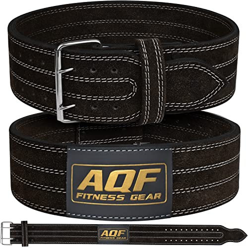 AQF Cinturon Lumbar Gimnasio, 4" Cuero Acolchado Faja Lumbar, Cinturones Hombre Mujer Levantamiento 10mm Grueso Acero Rodillo Hebilla Powerlifting Musculacion Cinturon ​Lastre Gimnasio (M, Negro)