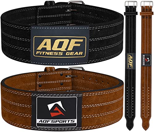 AQF Cinturon Lumbar Gimnasio, 4" Cuero Acolchado Faja Lumbar, Cinturones Hombre Mujer Levantamiento 10mm Grueso Acero Rodillo Hebilla Powerlifting Musculacion Cinturon ​Lastre Gimnasio (M, Negro)