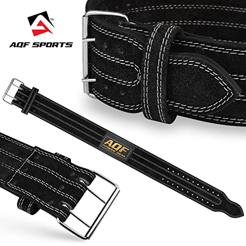 AQF Cinturon Lumbar Gimnasio, 4" Cuero Acolchado Faja Lumbar, Cinturones Hombre Mujer Levantamiento 10mm Grueso Acero Rodillo Hebilla Powerlifting Musculacion Cinturon ​Lastre Gimnasio (M, Negro)