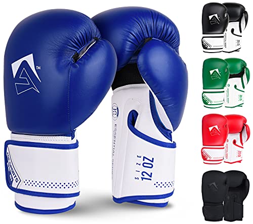 AQF Guantes De Boxeo para MMA Muay Thai Boxing Bag Guantes Boxeo De Kick Boxing Saco De Boxeo De Pie Y Punching con Capas Extra De Acolchado (Azul, 12oz)