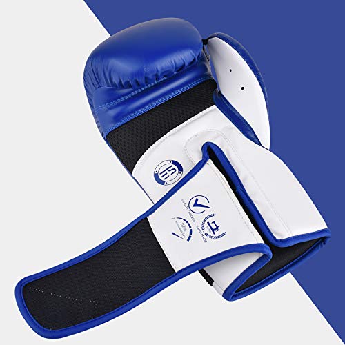 AQF Guantes De Boxeo para MMA Muay Thai Boxing Bag Guantes Boxeo De Kick Boxing Saco De Boxeo De Pie Y Punching con Capas Extra De Acolchado (Azul, 12oz)