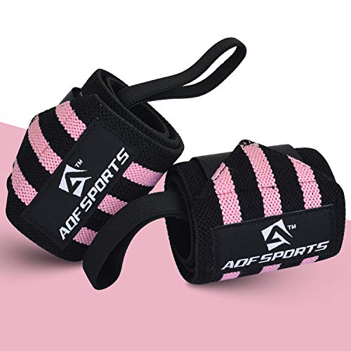 AQF muñequera de 18" soportan el levantamiento de pesas de alta muñequeras gym resistencia en el gimnasio vendas entrenamiento con lazo para el pulgar (Rosa/Negro)