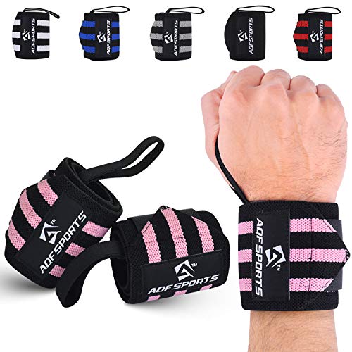 AQF muñequera de 18" soportan el levantamiento de pesas de alta muñequeras gym resistencia en el gimnasio vendas entrenamiento con lazo para el pulgar (Rosa/Negro)